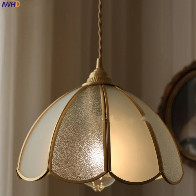 Helnys Antique Glass LED Pendant Lamp Adjustable Kitchen Light Fixture