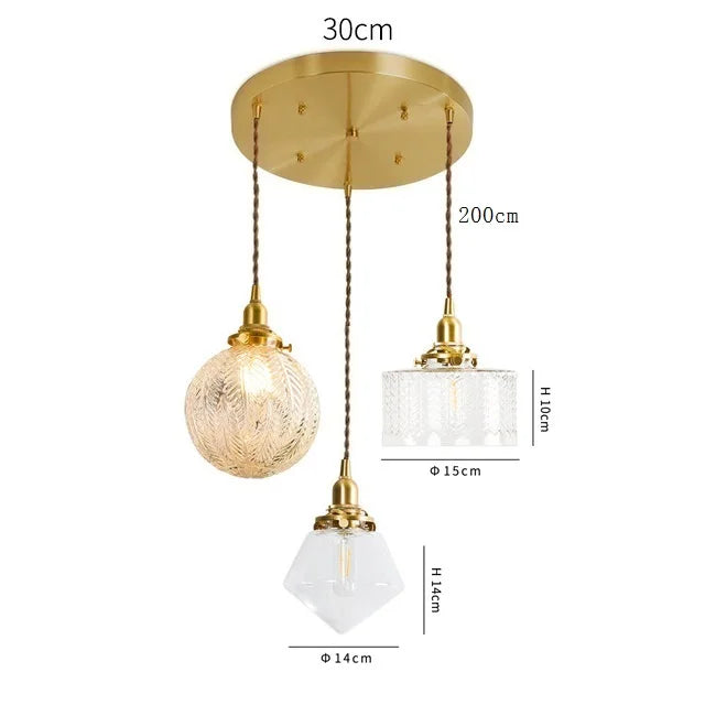 Helnys Clear Glass LED Pendant Light - Copper Nordic Modern Hanging Lamp