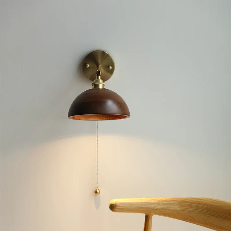 Helnys LED Wall Sconce Japanese Style Walnut Wood Mirror Light