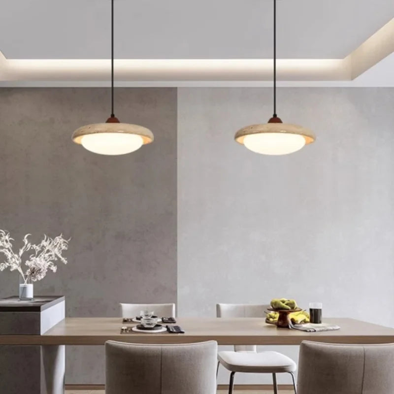 Helnys Yellow Travertine Circular LED Pendant Lamp for Bedroom and Living Room