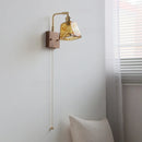 Helnys LED Wall Lamp Amber Glass Wood Switch Living Room Stair Light