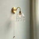 Helnys Nordic LED Wall Light with Pull Chain Switch, Crystal Glass Bedside Lamp