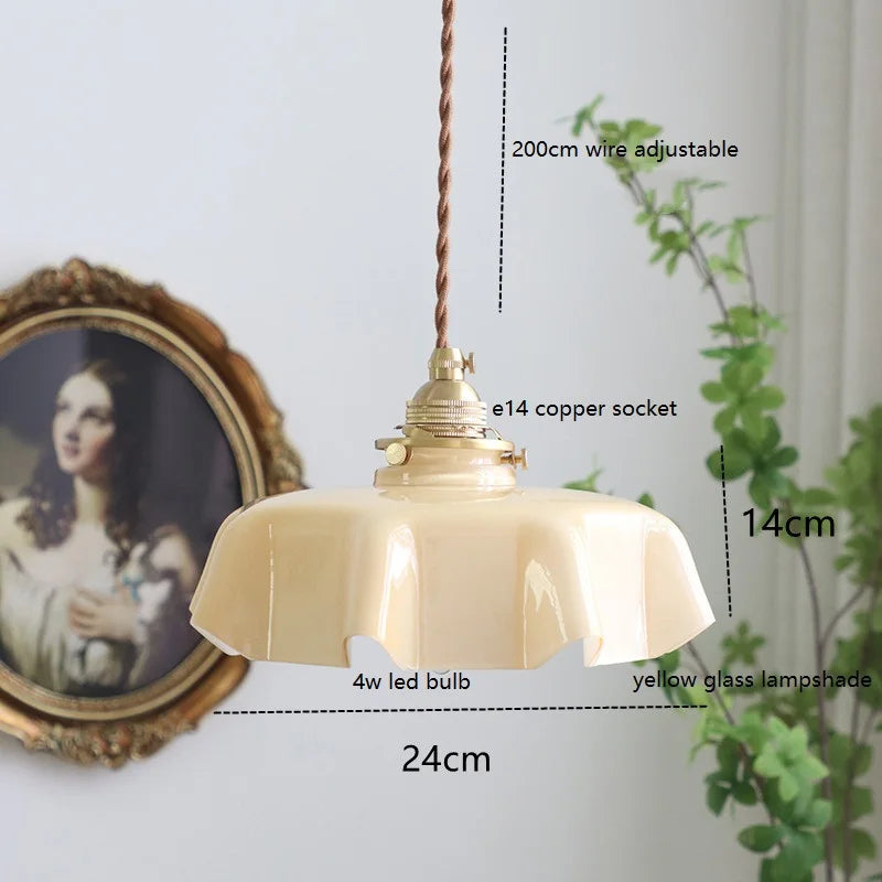 Helnys Nordic Milky Yellow Glass LED Pendant Lights for Home Indoor Lighting
