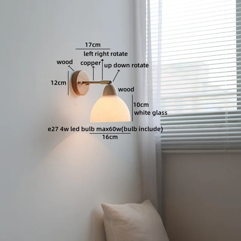 Helnys White Ceramic LED Wall Sconce Lamp Wooden Socket Stair Light Fixtures