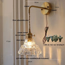 Helnys Nordic Modern Pull Chain Copper Flower Glass LED Wall Lights - Bedroom Balcony Wandlamp