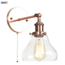Helnys Red Bronze LED Wall Lamp Pull Chain Switch Clear Glass Vintage Retro Stair Light