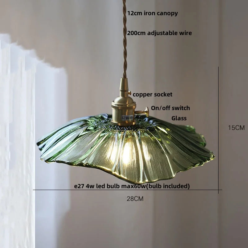 Helnys Amber Flower Glass Pendant Lights with Knob Switch, Adjustable Wire - 200cm