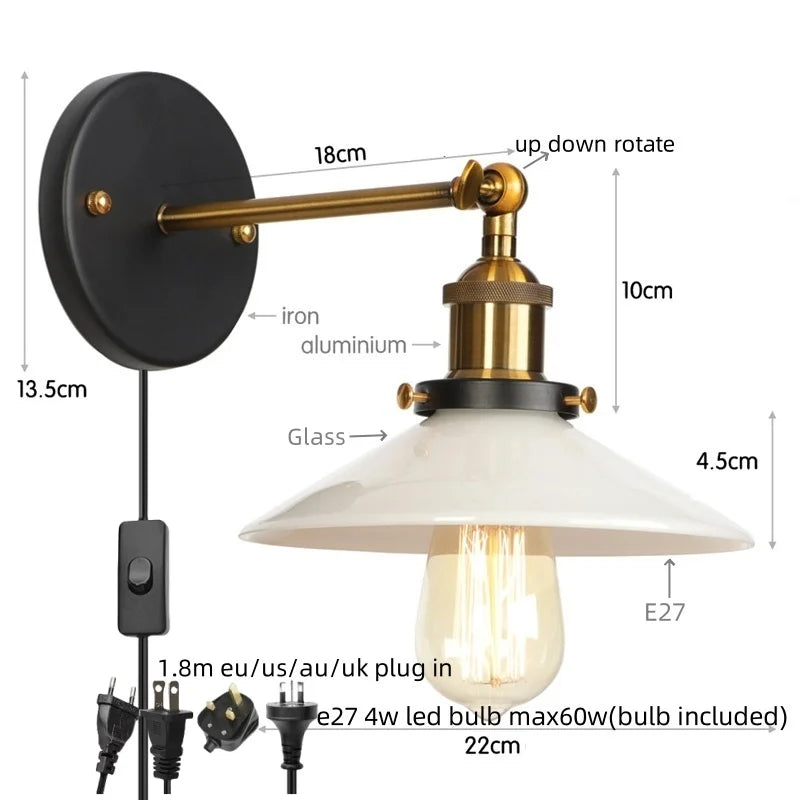 Helnys White LED Wall Lights - Industrial Style Bedside Lamp