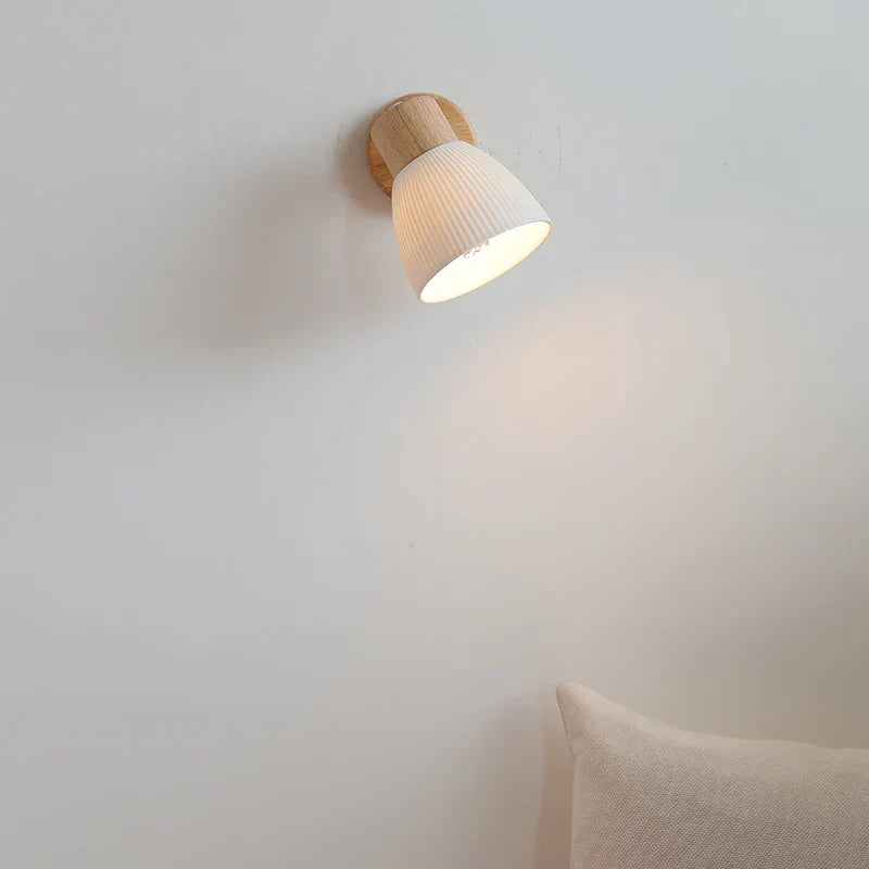 Helnys LED Wood Wall Lamp White Ceramic Japanese Style Mirror Light
