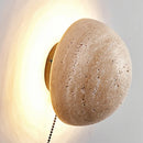 Helnys LED Wall Light Bedroom Yellow Travertine Wood Canopy Sconce Lampara