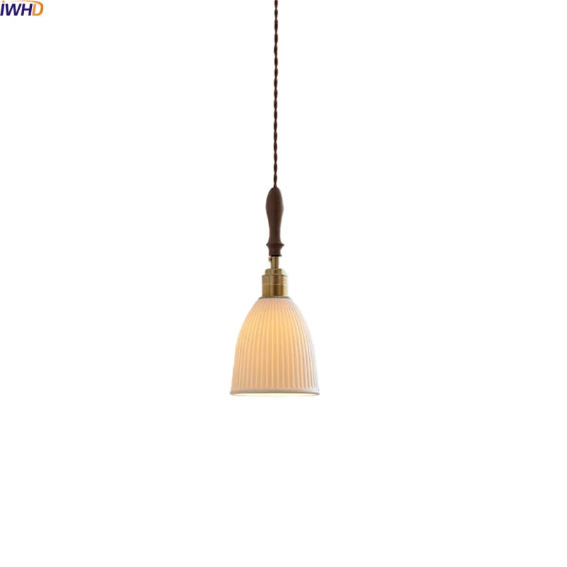 Helnys Ceramic Wood LED Pendant Chandelier - Nordic Modern Hanging Lamp