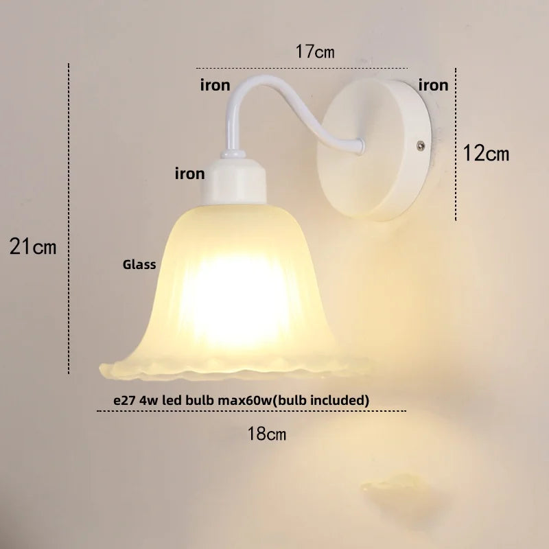 Helnys Glass Iron LED Wall Sconce Pull Chain Switch Stair Light Nordic Fixture