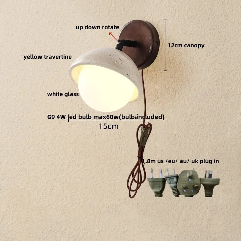 Helnys Yellow Travertine LED Wall Light with Pull Chain Switch
