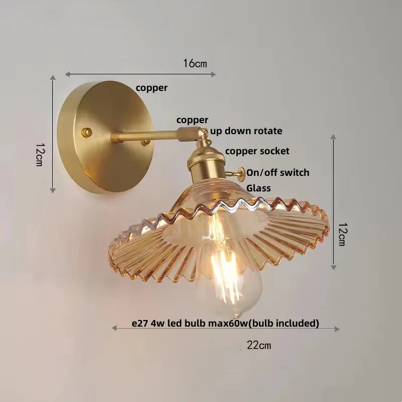 Helnys Green Glass LED Wall Lights with Pull Chain Switch for Home Decor