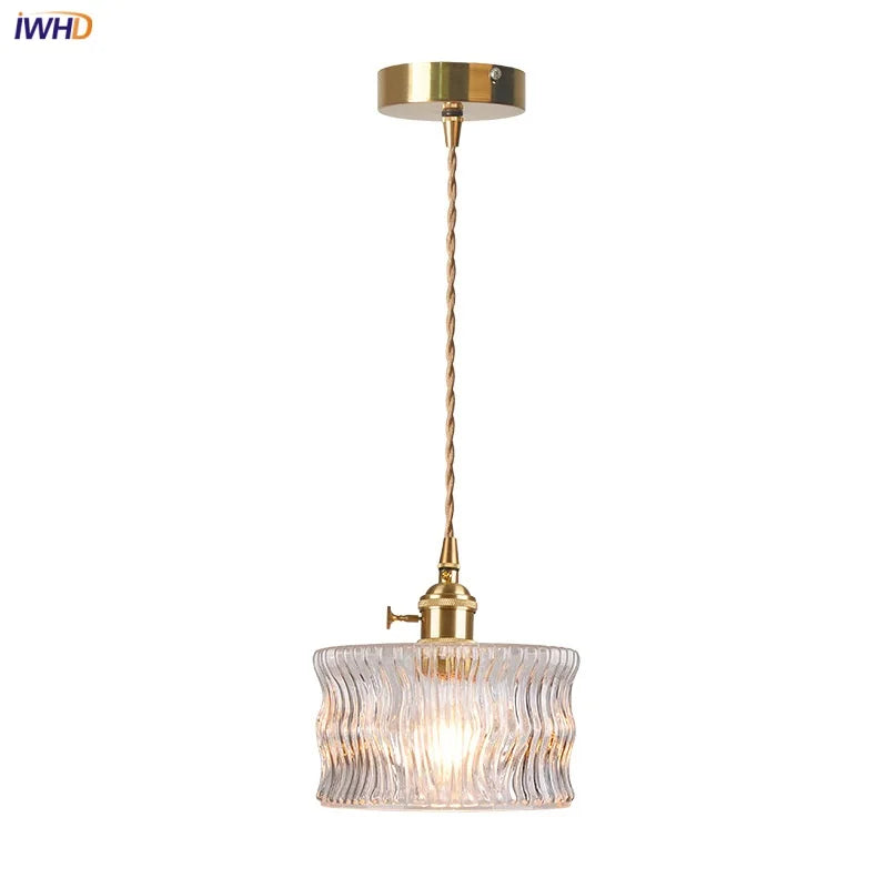 Helnys Modern LED Pendant Lamp Brass Switch Clear Glass Dining Room Light