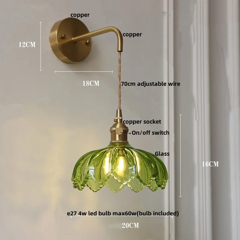 Helnys LED Wall Lights with Pull Chain Switch and Clear Glass Up Down Rotate Copper Finish