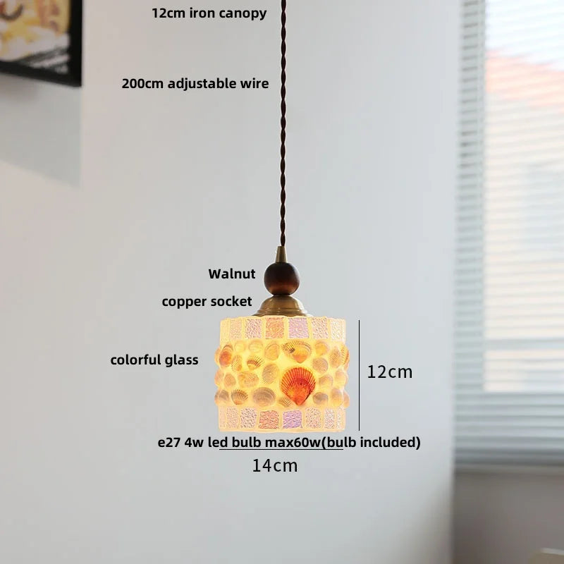 Helnys Adjustable LED Glass Pendant Lights - Modern Nordic Tiffany Copper Wood Hang Lamp