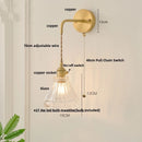 Helnys Nordic LED Wall Light Brass Bedside Lamp Chrome Pull Chain Switch