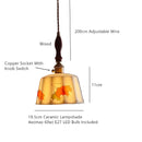 Helnys Retro White Ceramic Pendant Lamp with Wood Copper Finish