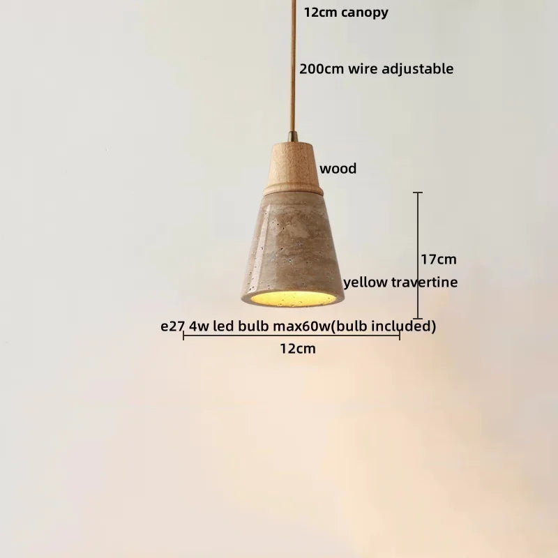 Helnys Yellow Travertine LED Pendant Light - Nordic Modern Wood Hanging Lamp