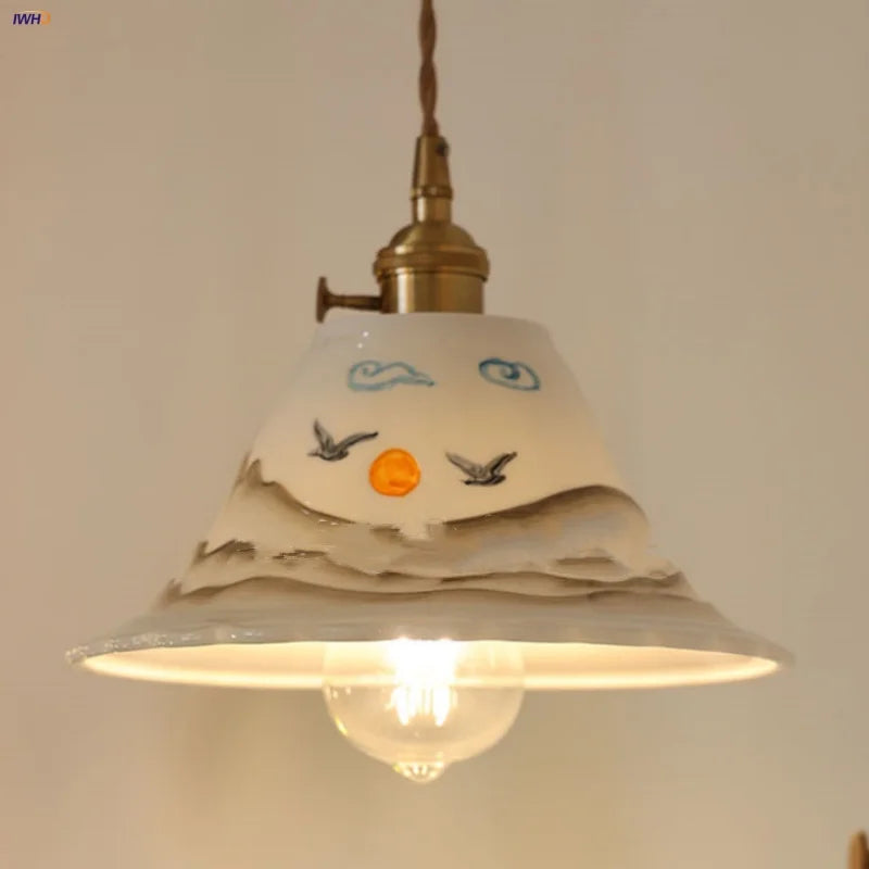Helnys Ceramic Copper Knob Switch LED Pendant Light Fixture - Nordic Modern Dining Room Bar Lamp