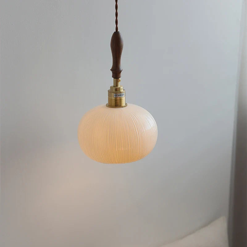 Helnys Round LED Pendant Light - Japan Style Chandelier Wood/Ceramic/Copper