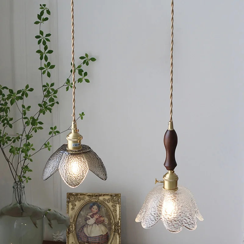 Helnys Nordic Flower Glass LED Pendant Lights for Dining Living Kitchen Room