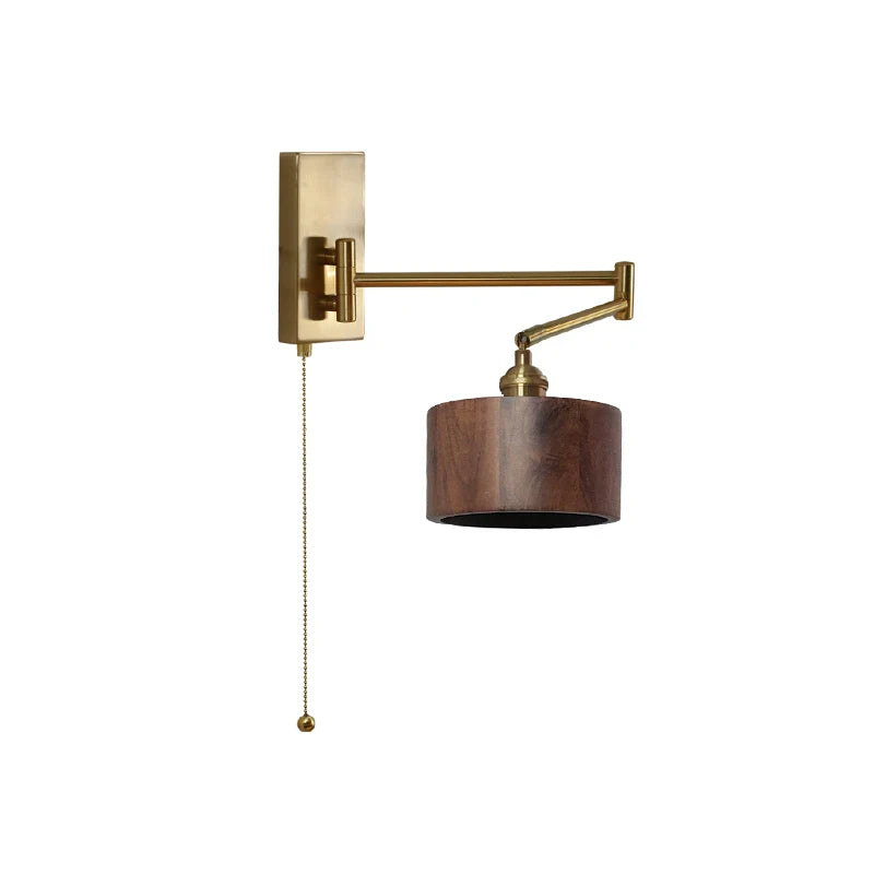 Helnys Wooden Wall Lamp Sconce with Pull Chain Switch for Bedroom and Bathroom