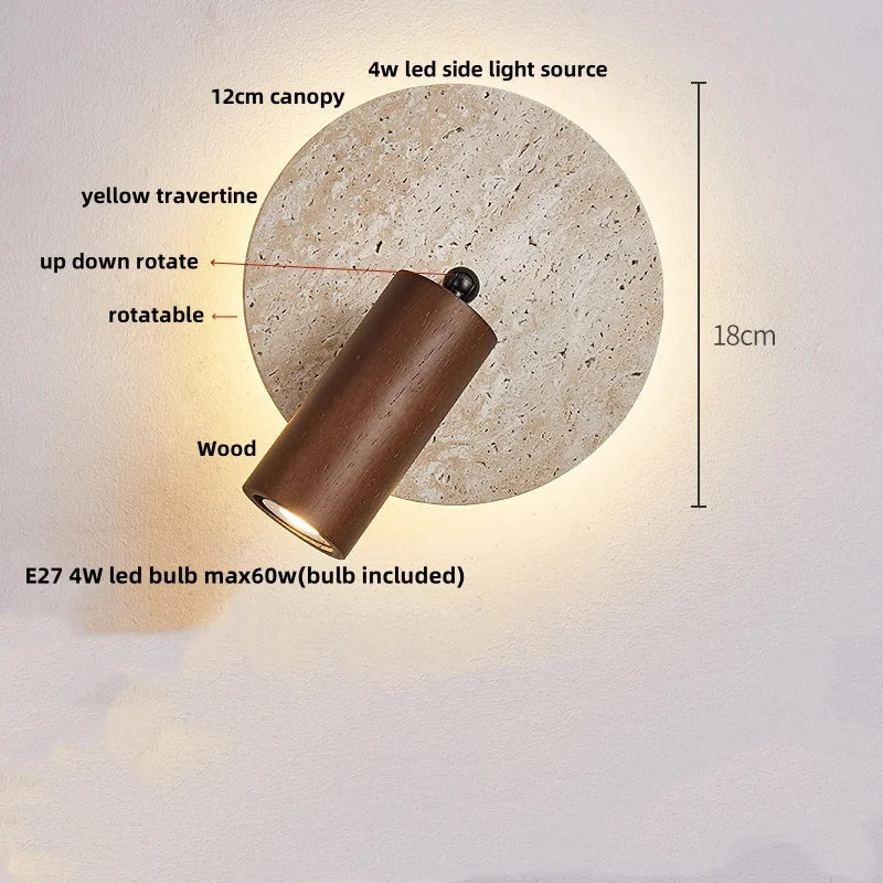 Helnys Modern Nordic Travertine Stone Wall Sconce LED Wall Light for Coffee Corridor