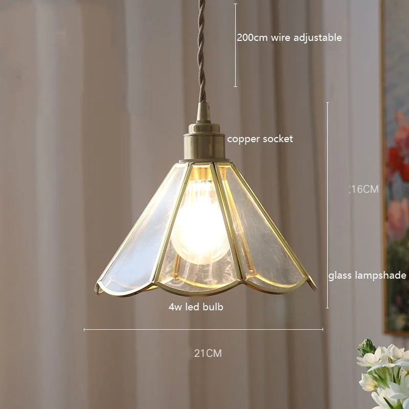Helnys Glass Copper LED Pendant Lights for Kitchen Bedroom Living Room Loft