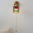 Helnys Square Glass LED Wall Lights Pull Chain Switch Tiffany Style Wandlamp