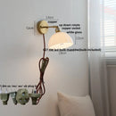 Helnys White Glass LED Wall Light - Japanese Style Pull Chain Switch - Copper Base