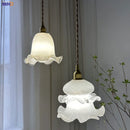 Helnys Flower Glass Pendant Light Fixture, Copper Socket LED Hang Lamp for Home Decor