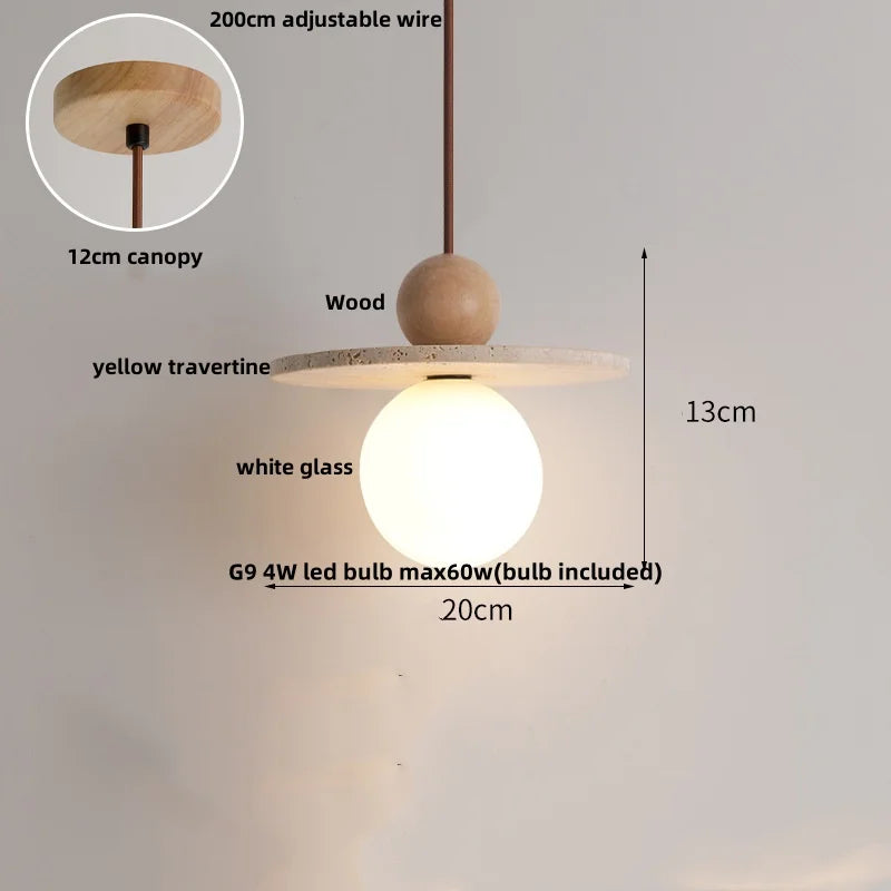 Helnys Adjustable LED Pendant Chandelier Vintage Loft Wood Stone Hang Lamp