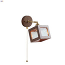 Helnys Clear Glass LED Wall Light with Pull Chain Switch and Walnut Wood Frame