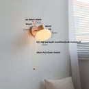 Helnys Amber Glass LED Wall Sconce Wood Pull Chain Switch Stair Light