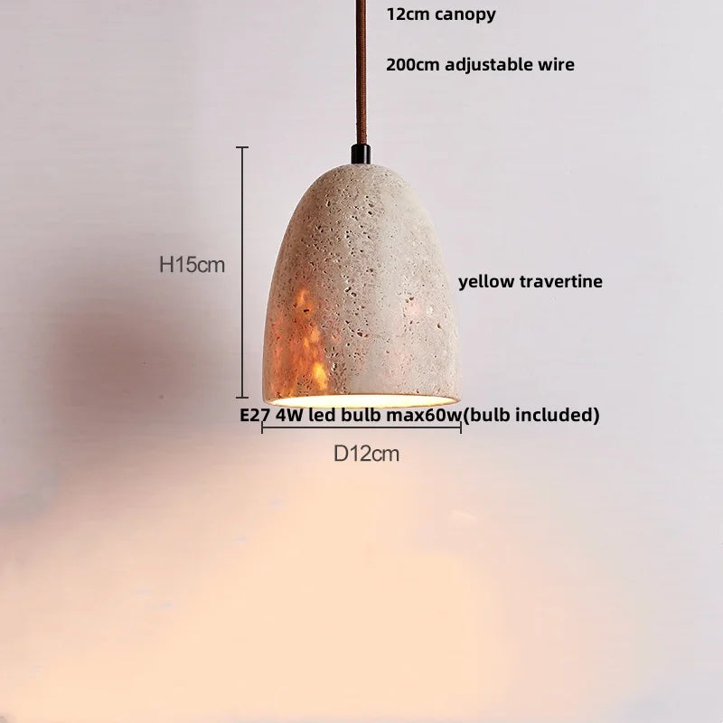 Helnys Nordic LED Pendant Lamp Yellow Travertine Wood Hanging Light