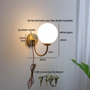 Helnys Round Glass Ball LED Wall Light - Gold Brass Base Nordic Bedroom Bedside Lamp