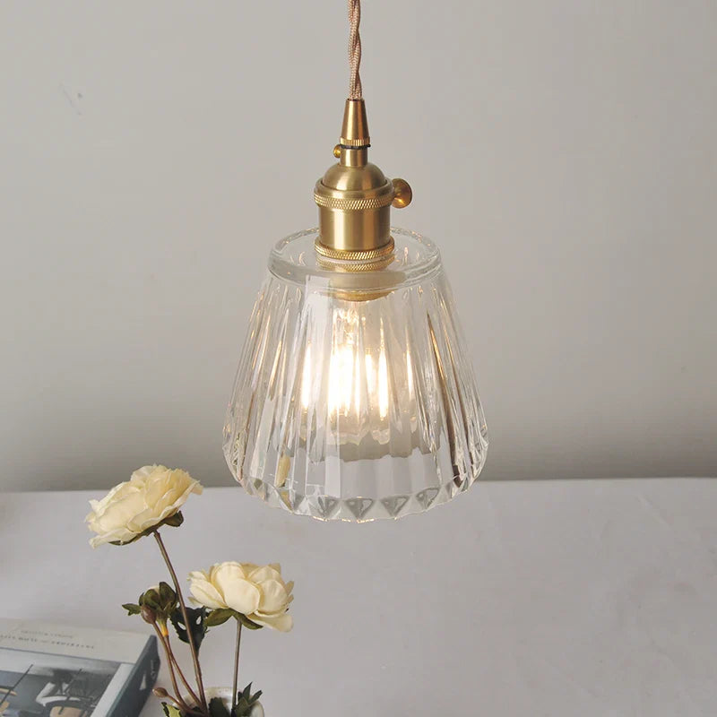 Helnys Clear Glass LED Pendant Light Fixture with Copper Knob Switch