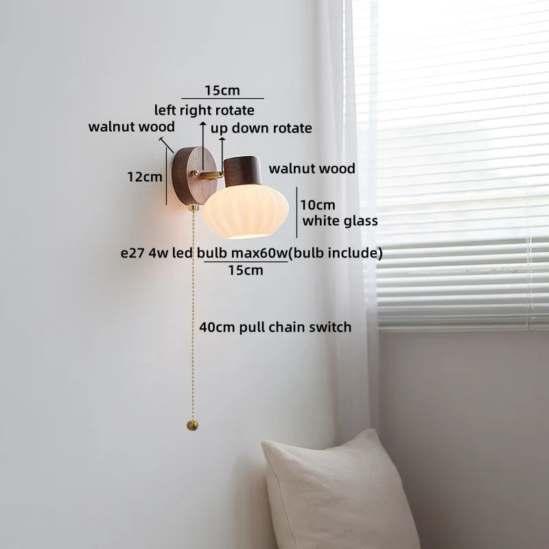 Helnys White Glass LED Wall Light Children's Room Modern Nordic Decor Bedside Lamp