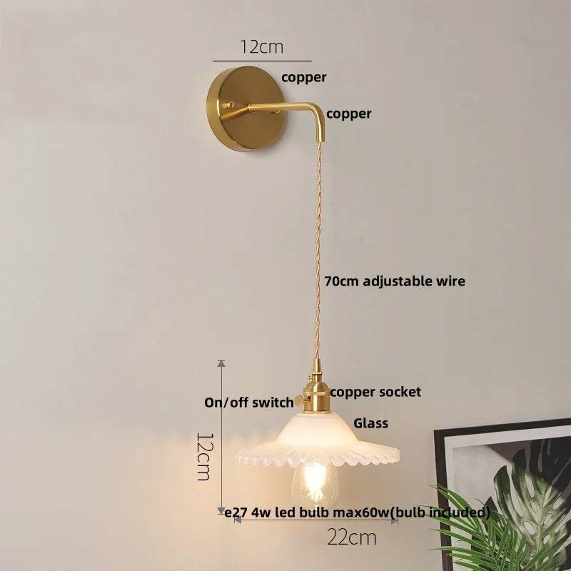 Helnys Clear Glass Adjustable LED Wall Light Fixture Copper Wall Lamps