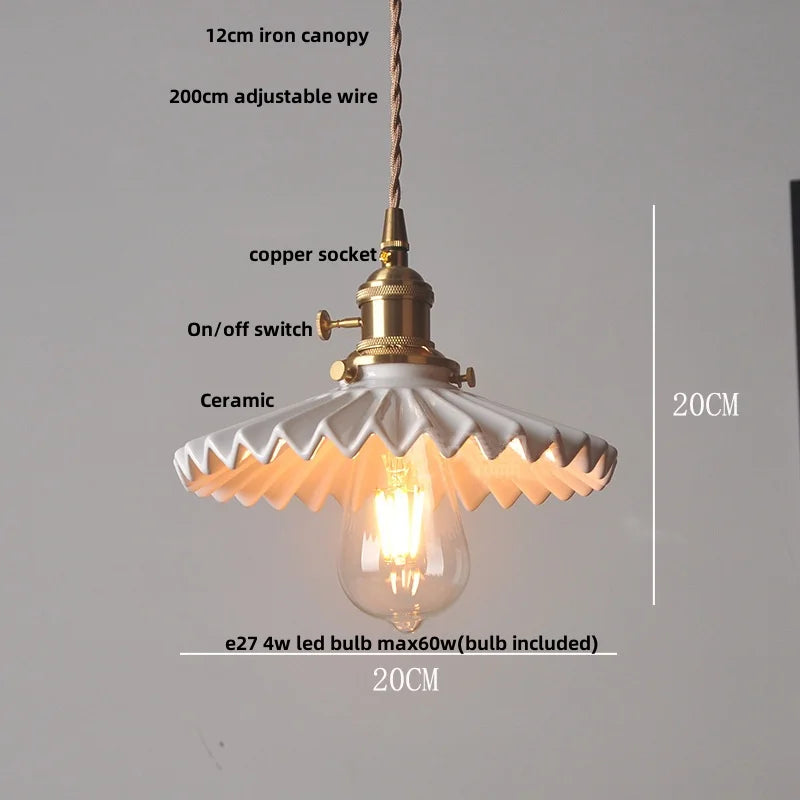 Helnys Flower Ceramic LED Pendant Lamp with Copper Socket, Adjustable Modern Hanging Light