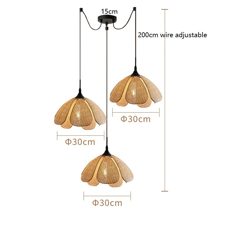 Helnys 50CM Rattan Flower Pendant Lamp LED Indoor Hanging Light Nordic Modern