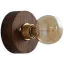 Helnys Vintage LED Wall Lamp with Pull Chain Switch, Walnut Ash Wood & Copper.