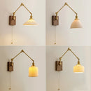 Helnys Copper Swing Arm LED Wall Light with Pull Chain Switch and Walnut Canopy