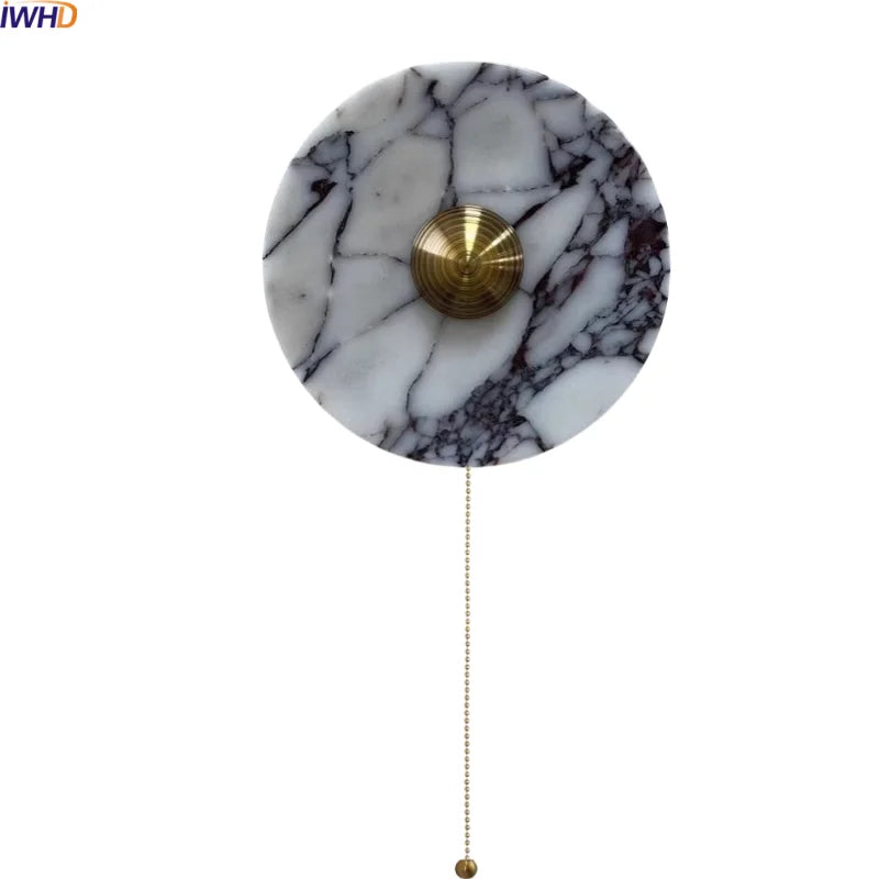 Helnys Round Bulgari Stone LED Wall Lamp Bedside Lighting