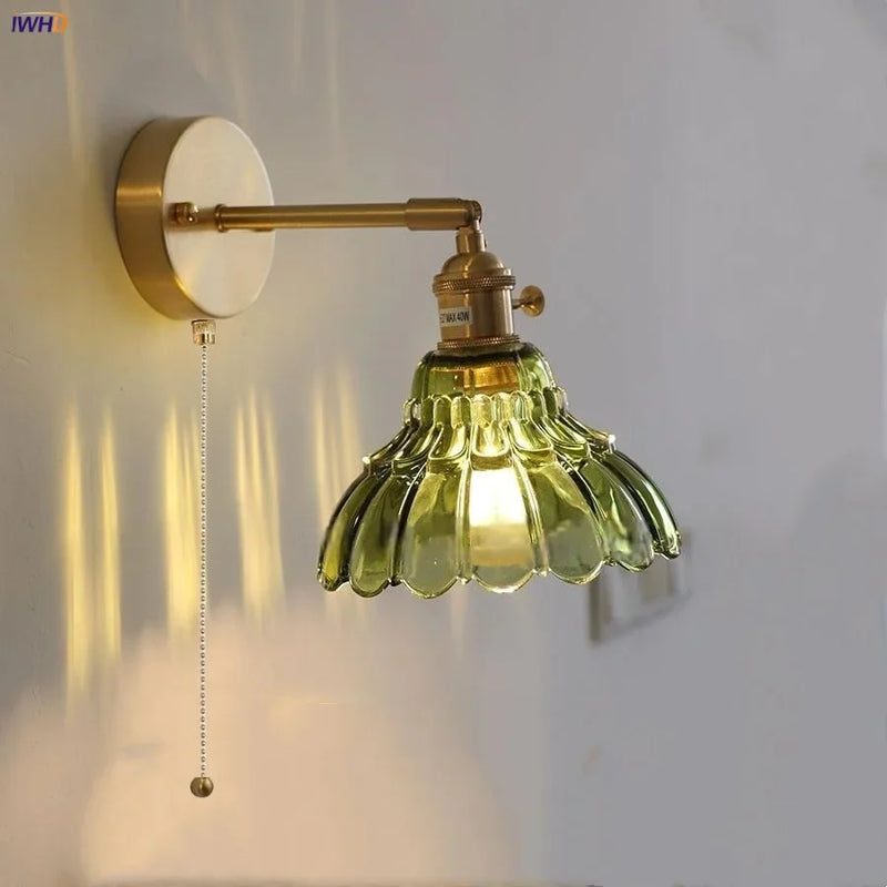 Helnys Rotatable Flower Glass Wall Lamp Copper Stair Light Fixtures