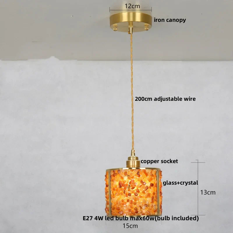 Helnys Crystal Glass LED Pendant Light Fixture American Style Luxury Hang Lamp