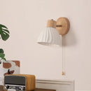 Helnys Japanese Style LED Wall Light Fixture Ceramic Wood Bedside Lamp