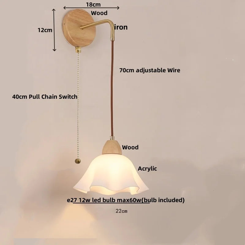 Helnys Nordic LED Wall Sconce Wood Base Modern Vanity Light